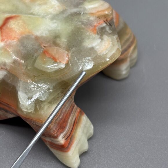 Vintage Hand Carved Onyx Frog Figurine Mexican Banded Stone Animal Sculpture 3" - Picture 10 of 10